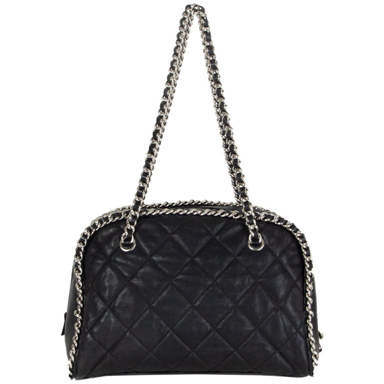 CHANEL black leather CHAIN AROUND BOWLER Shoulder Bag For Sale at ...