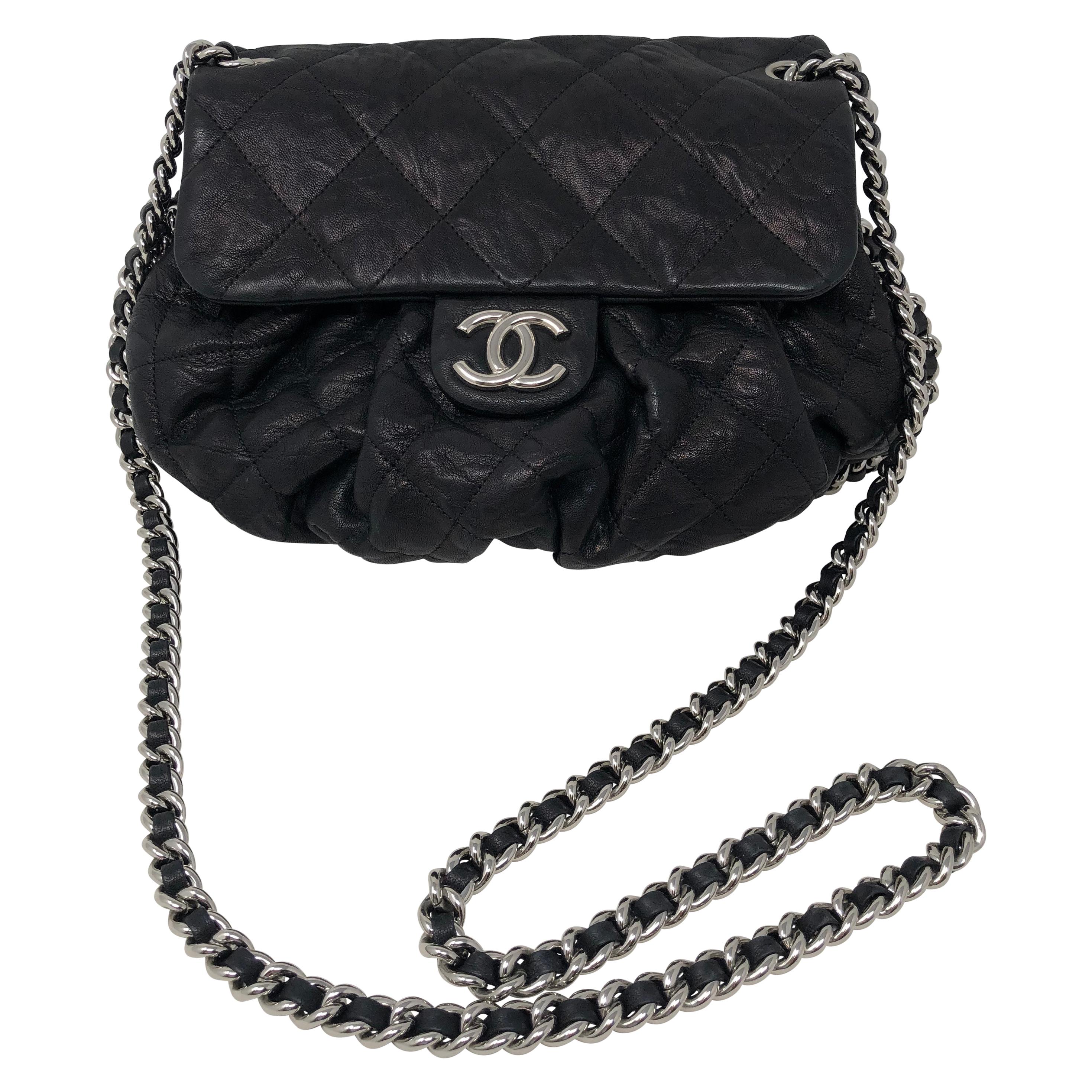 Chanel Black Leather Chain Around Crossbody Bag at 1stDibs