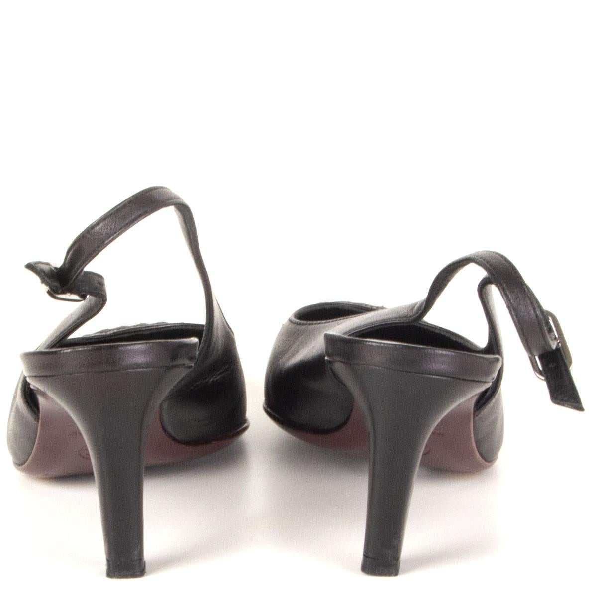 CHANEL schwarzes Leder CHAIN CC Slingbacks Pumps Schuhe 37 Damen