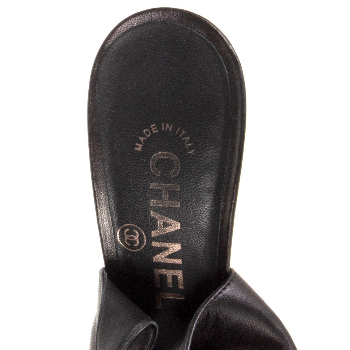 Women's CHANEL black leather CHAIN CC Slingbacks Pumps Shoes 37