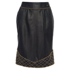 Chanel Black Leather Chain Embellished Pencil Skirt S