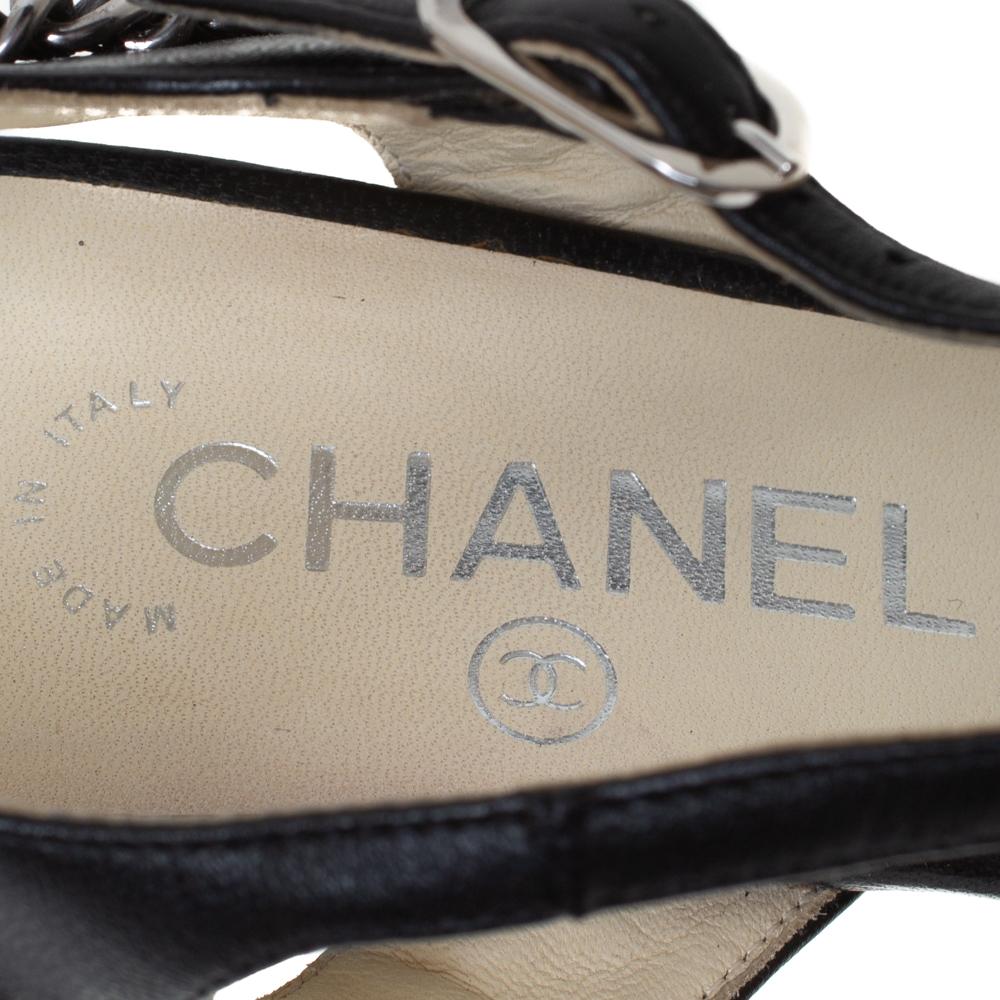 Chanel Black Leather Chain Embellished Sandals Size 40 1