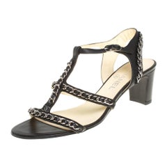 Chanel Black Leather Chain Embellished Sandals Size 40