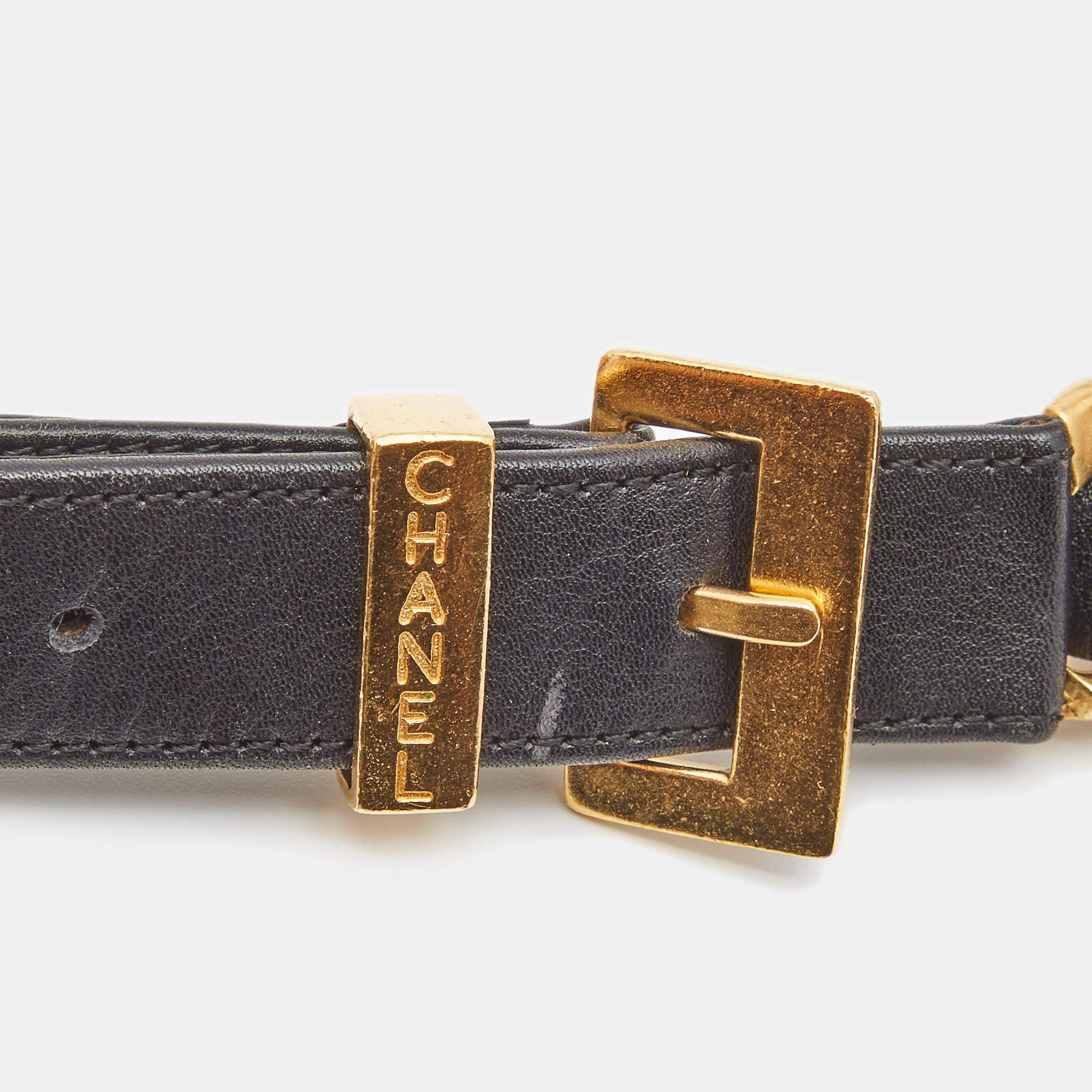 Chanel Black Leather Chain Link Buckle Belt 70CM In Good Condition In Dubai, Al Qouz 2