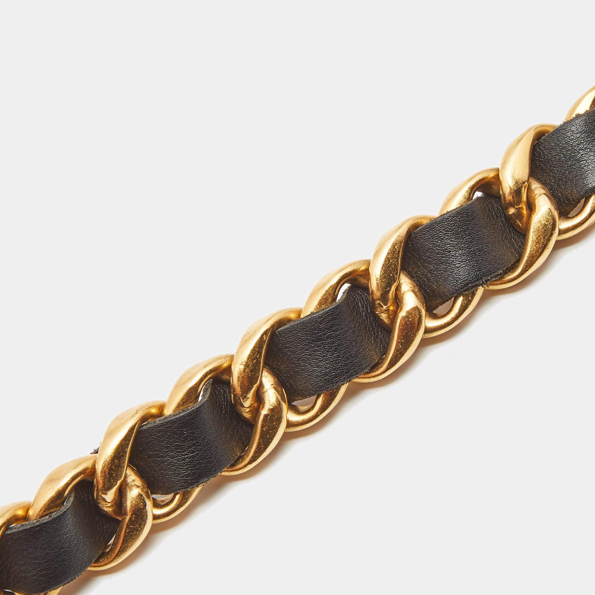 Women's Chanel Black Leather Chain Link Buckle Belt 70CM