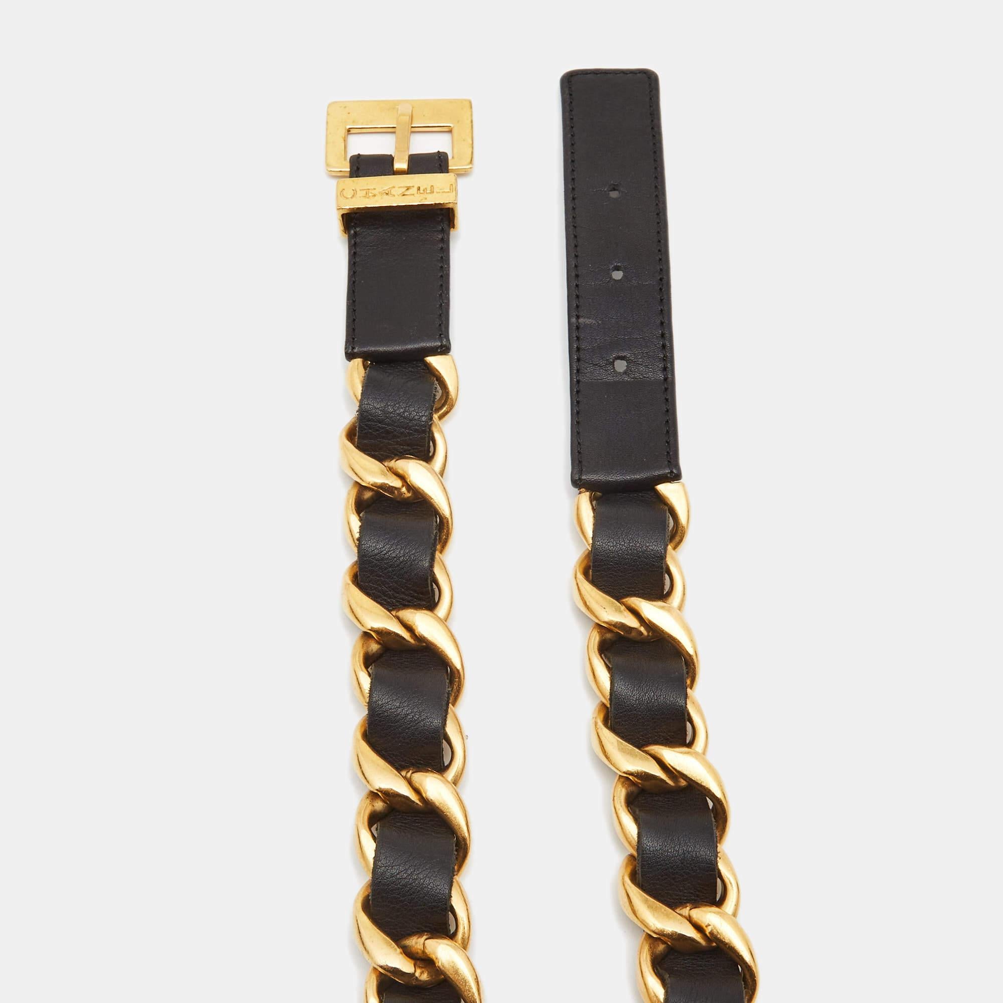 Chanel Black Leather Chain Link Buckle Belt 70CM 1