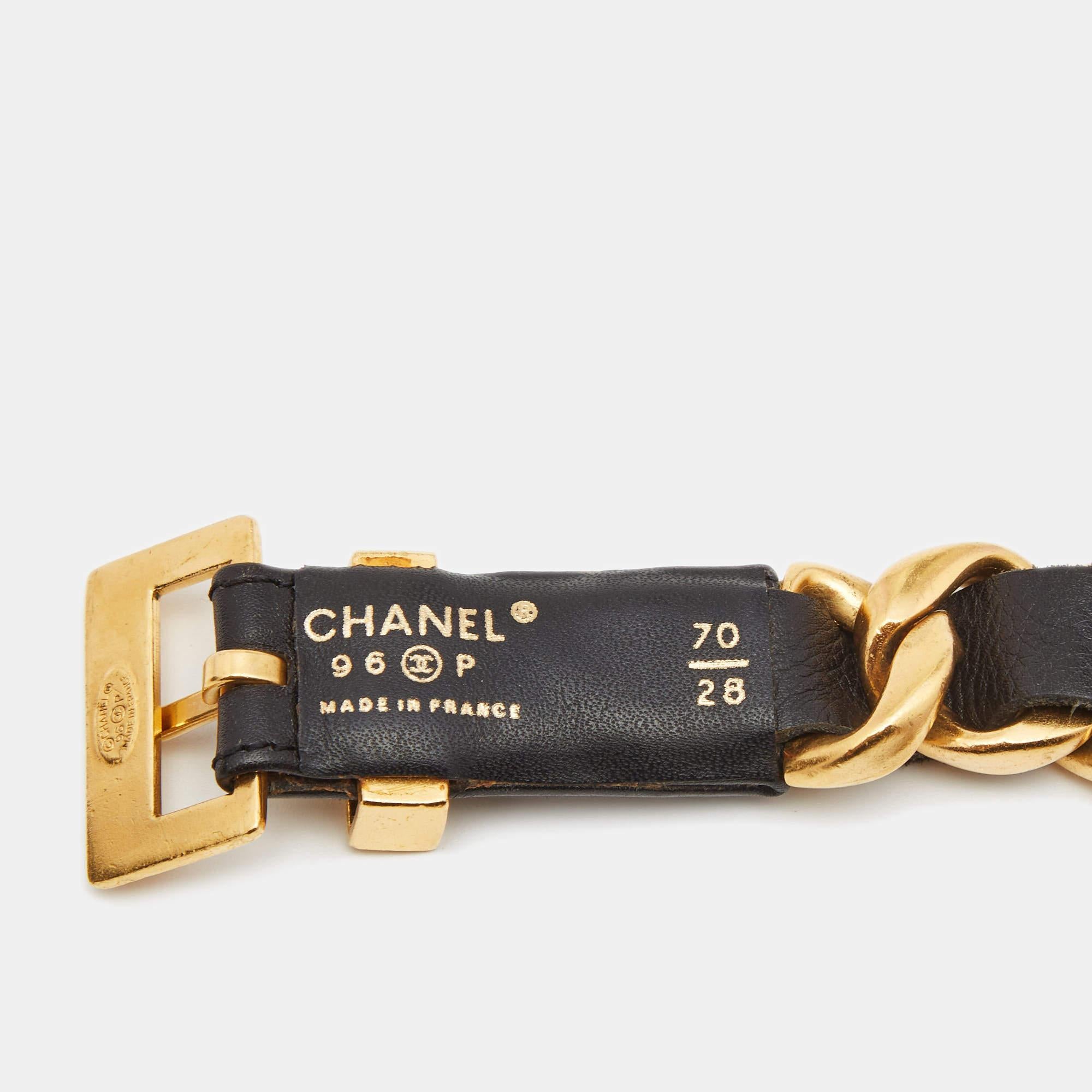 Chanel Black Leather Chain Link Buckle Belt 70CM 2