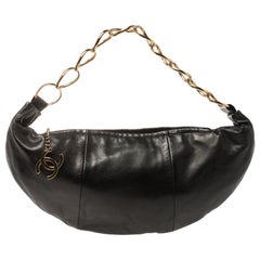 Chanel Black Leather Chain Link Zip Hobo