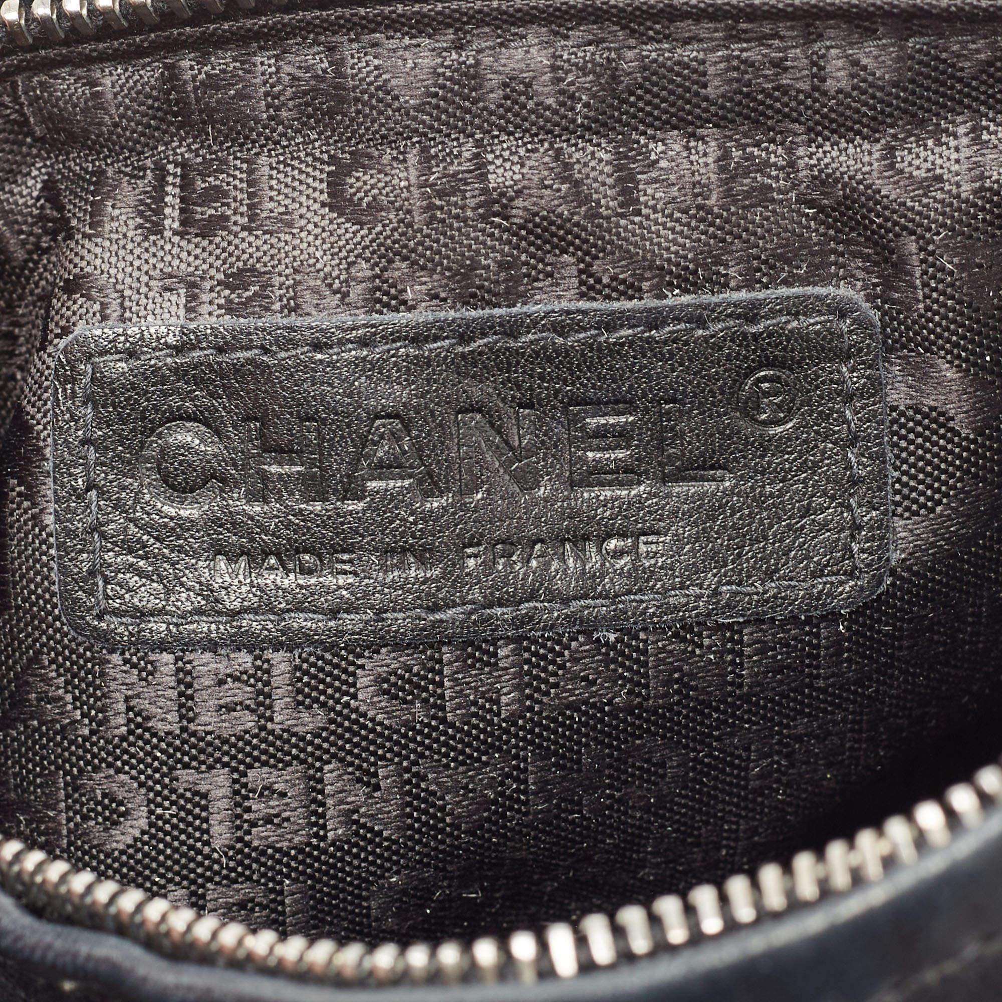 Chanel Black Leather Chain Links Barrel Clutch Bag 2