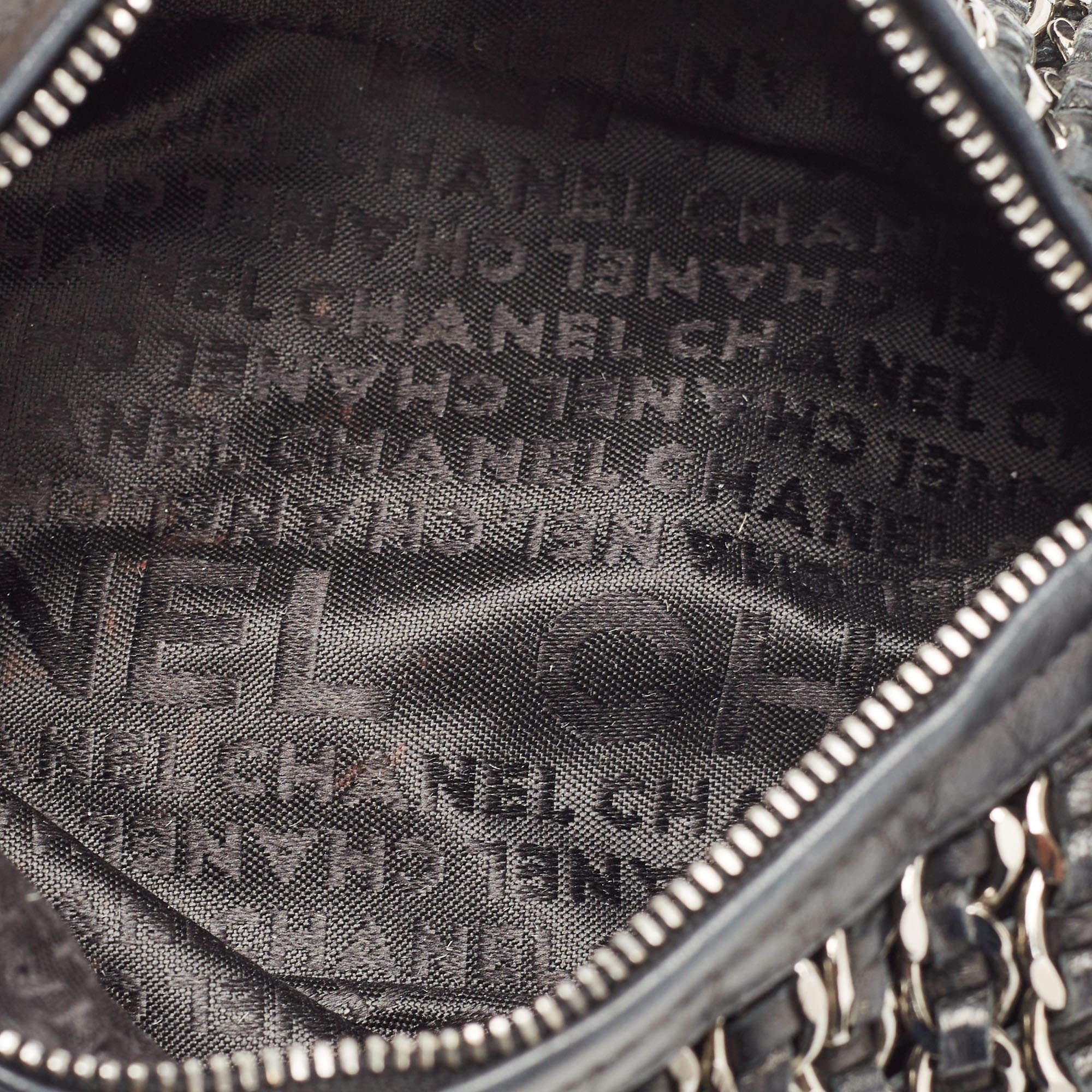 Chanel Black Leather Chain Links Barrel Clutch Bag 3