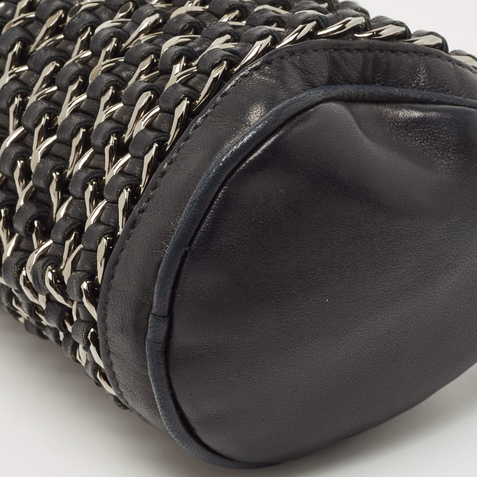Chanel Black Leather Chain Links Barrel Clutch Bag 5