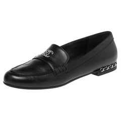 Chanel Black Leather Chain Loafers Size 40