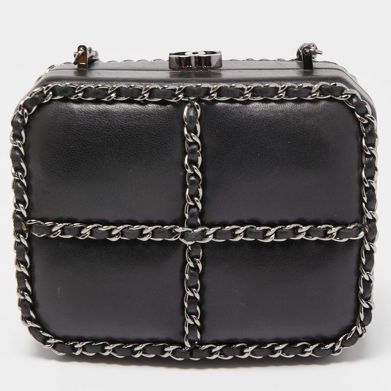 Chanel Black Leather Chain Me Box Chain Clutch at 1stDibs