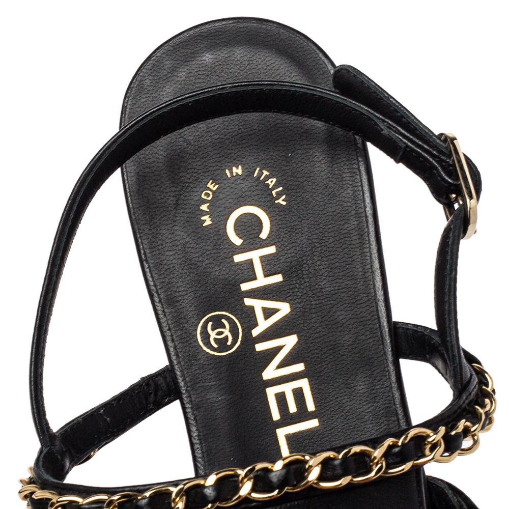 Chanel Black Leather Chain Slingback Sandals Size 36 4