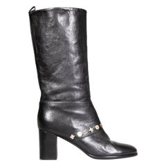 Chanel Black Leather Charm Boots Size IT 37.5