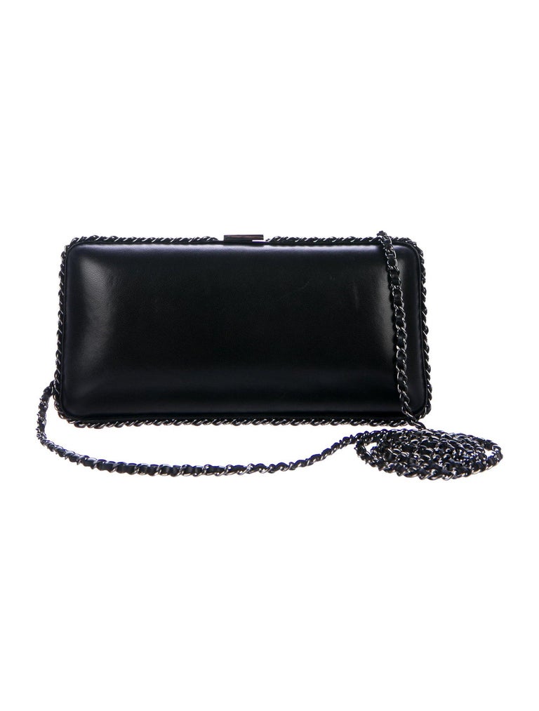Chanel Black Leather Charm CC Silver Metal Evening 2 in 1 Clutch ...