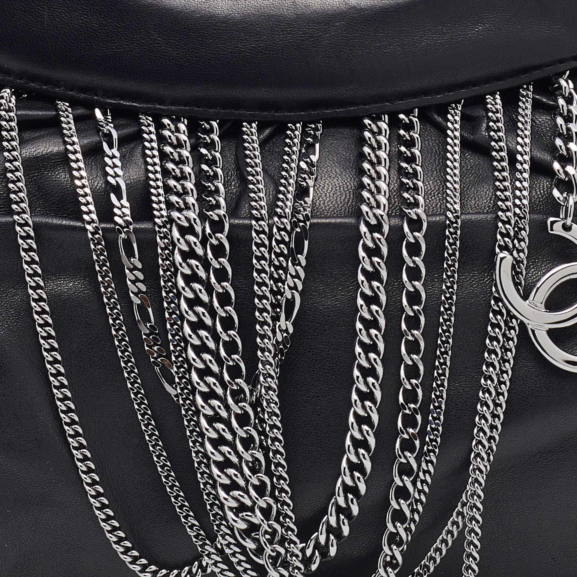 Chanel Black Leather Charm Chain Clutch 7