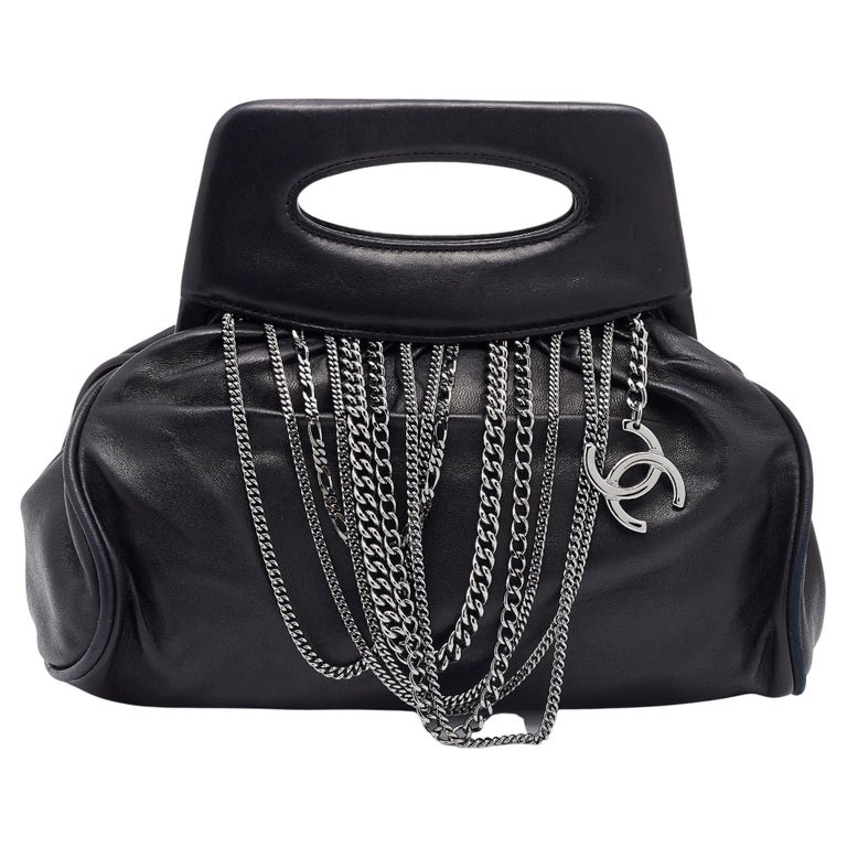 Chanel Black Leather Charm Chain Clutch For Sale at 1stDibs