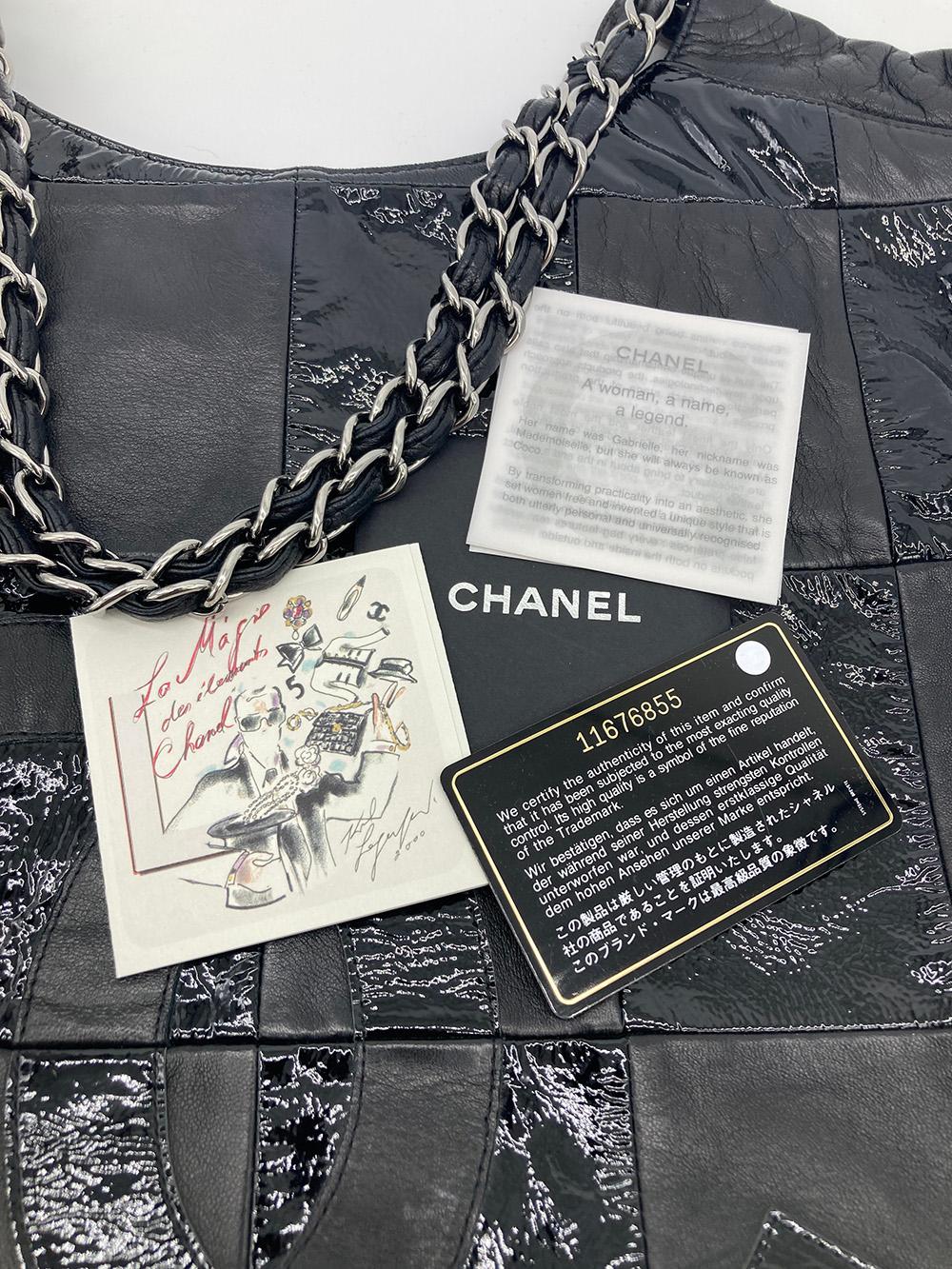 Chanel Black Leather Checkered Tote  For Sale 4