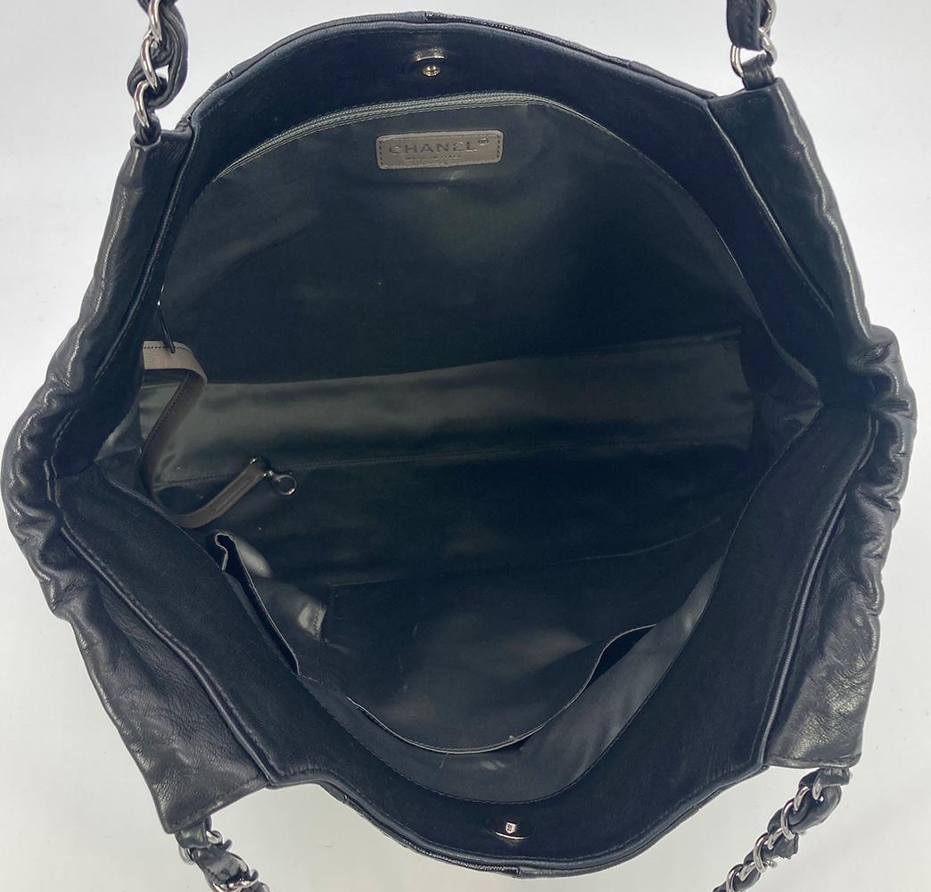 Chanel Black Leather Checkered Tote  For Sale 1