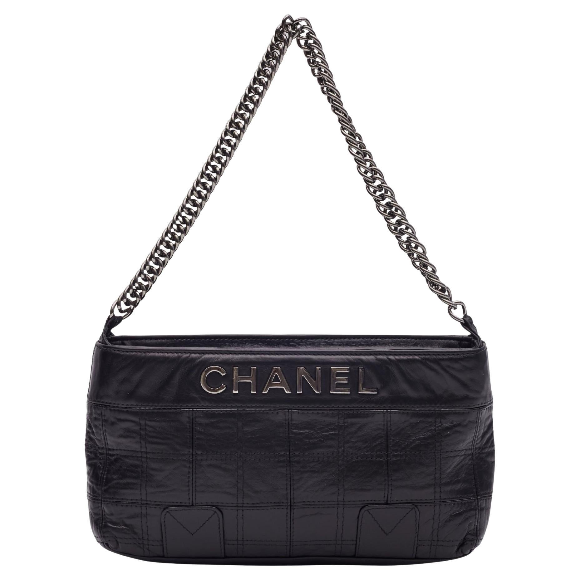 Chanel  Black Leather Choco Bar Shoulder Bag