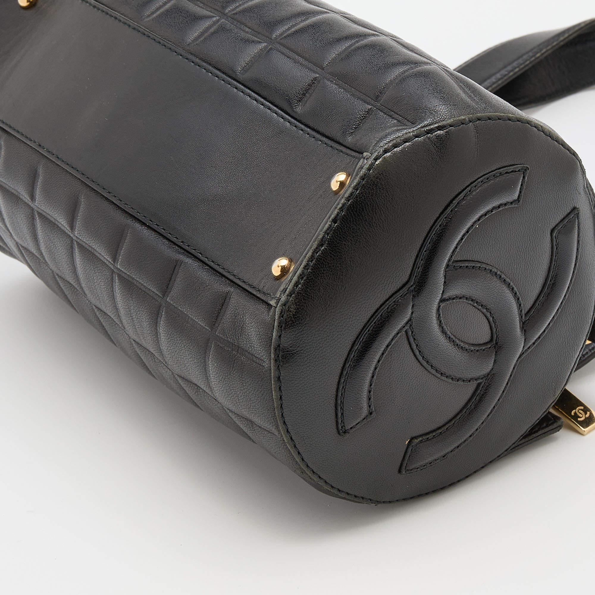 Chanel Black Leather Chocolate Bar Barrel Bag 5