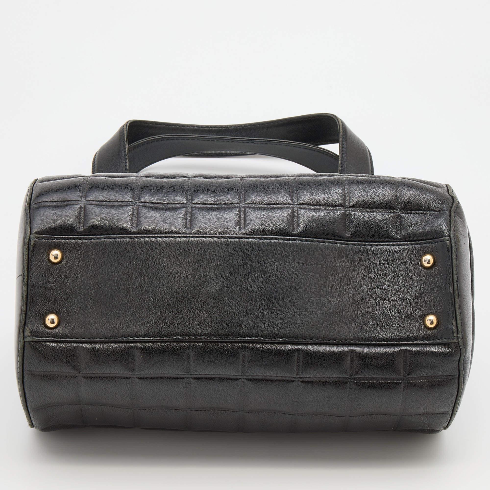 Women's or Men's Chanel Black Leather Chocolate Bar Barrel Bag