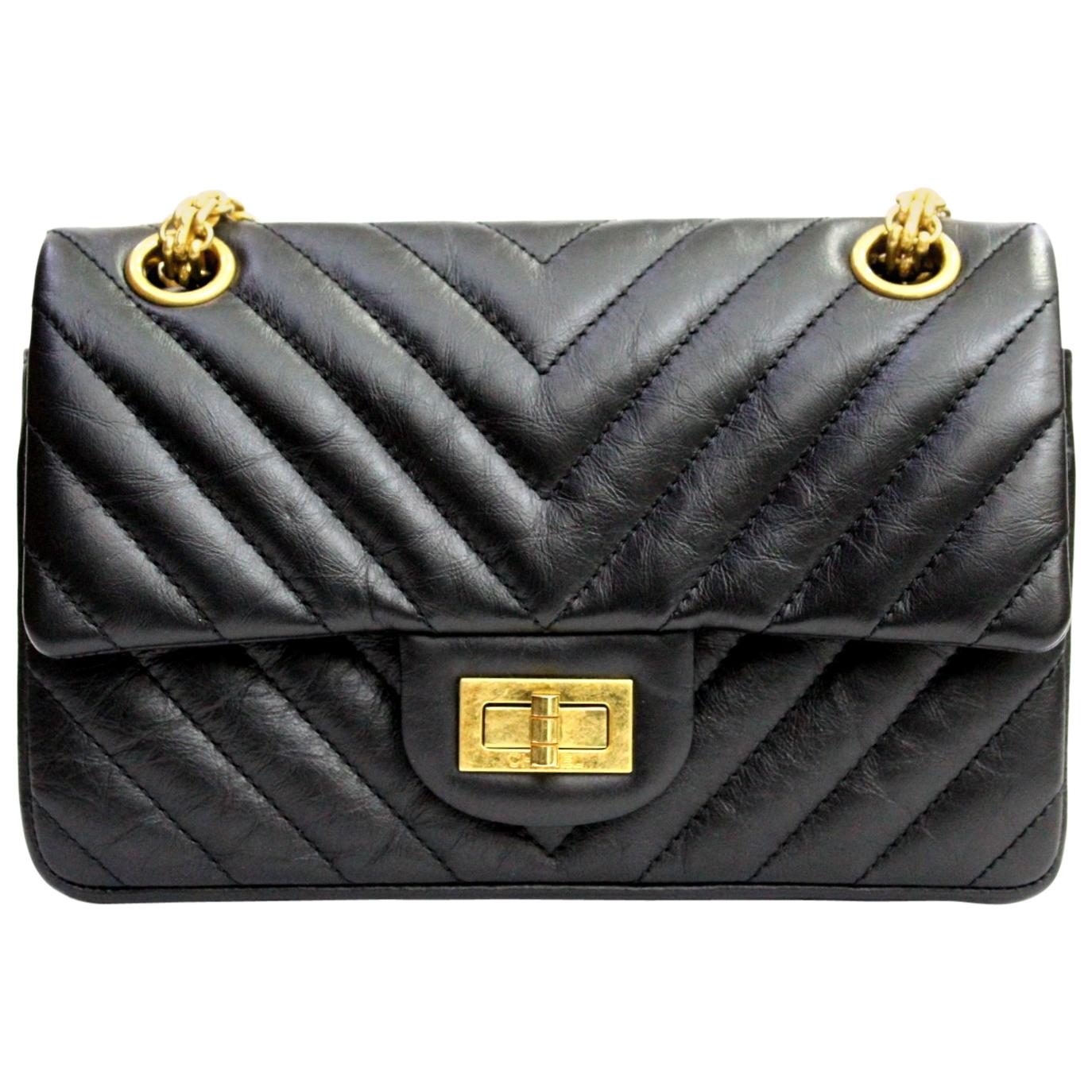 Chanel Black Leather Classic 2.55 Small Size Bag