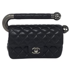 chanel bag with metal handle Chanel Black Leather Classic Flap Bag with Metal Handle