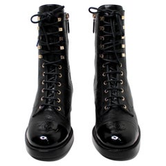 Chanel Black Leather Coco Mark Embroidered Combat Boots circa 2021