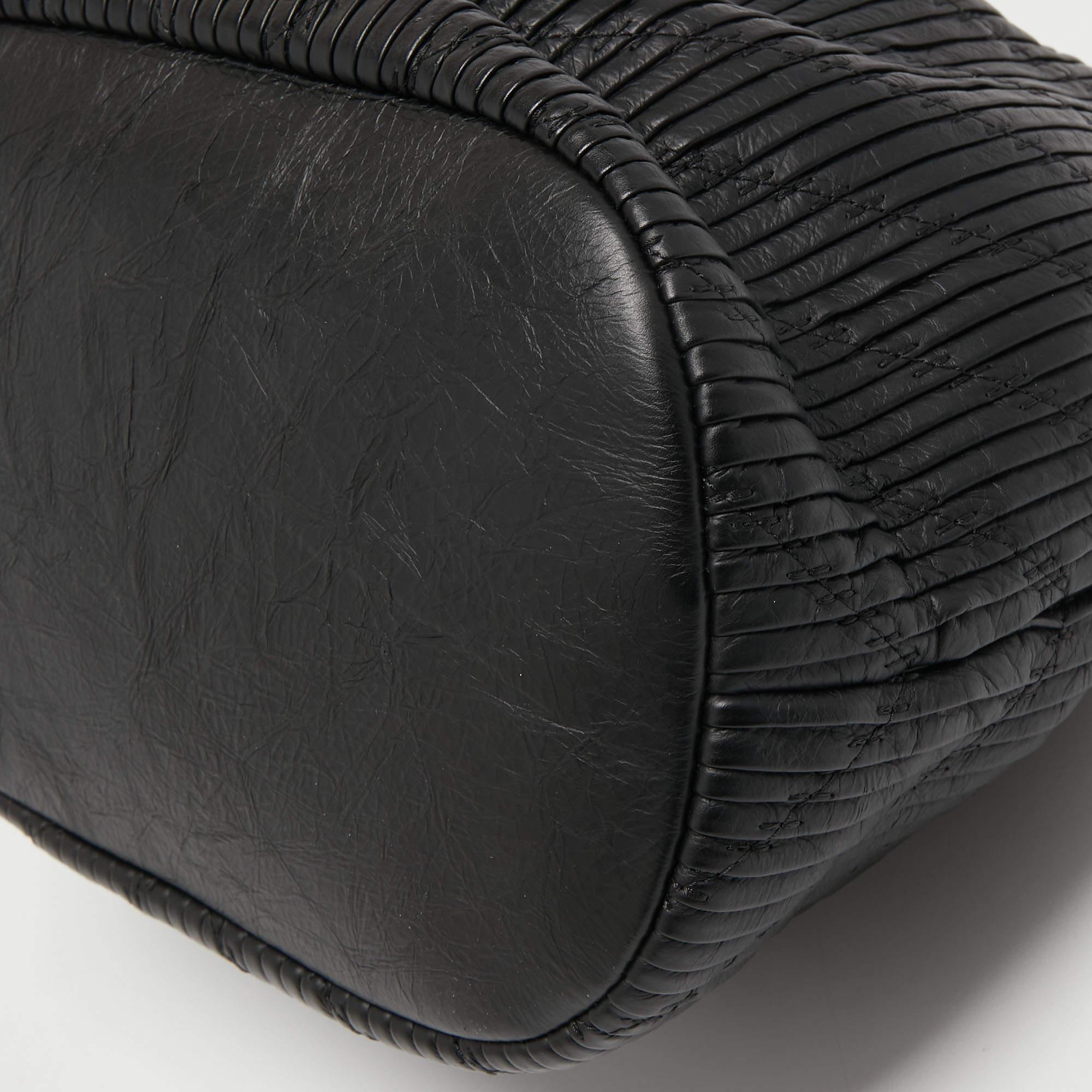 Chanel Black Leather Coco Pleats Drawstring Bag 2