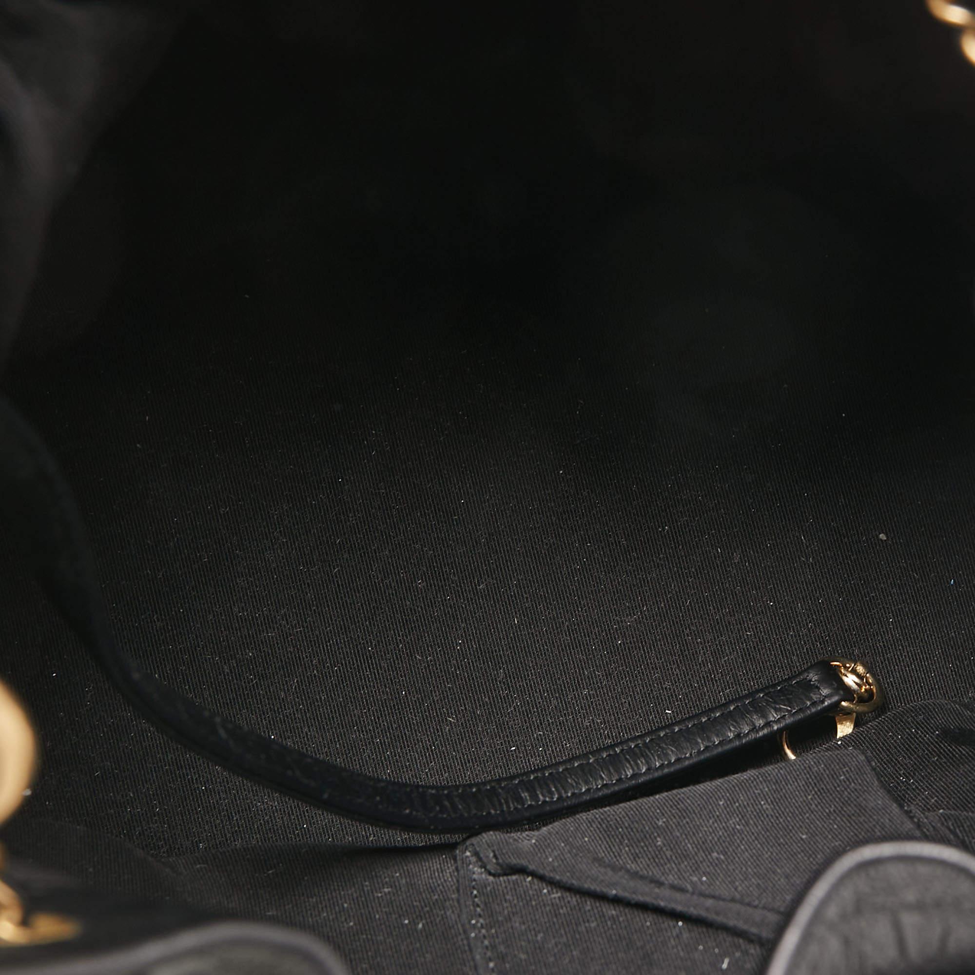 Chanel Black Leather Coco Pleats Drawstring Bag 4