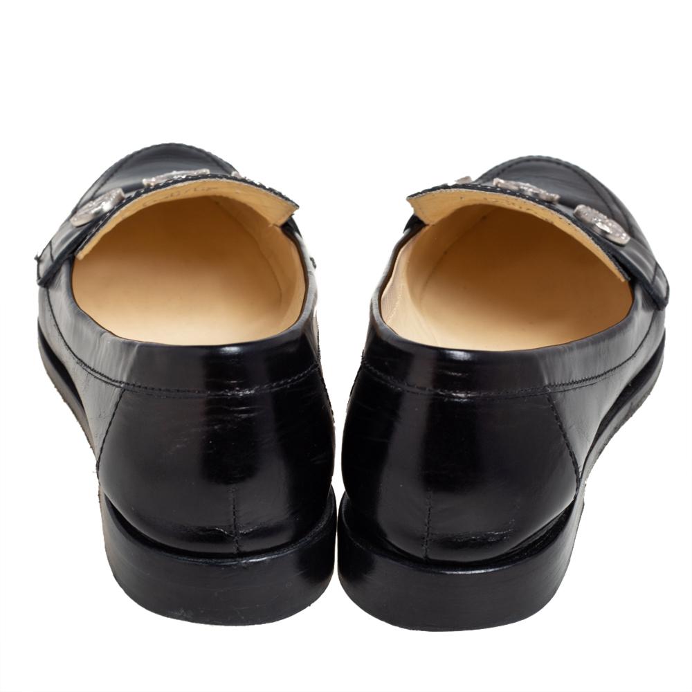 Chanel Black Leather Coin Embellished Slip On Loafers Size 37 1
