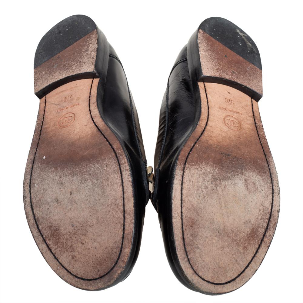 Chanel Black Leather Coin Embellished Slip On Loafers Size 37 2