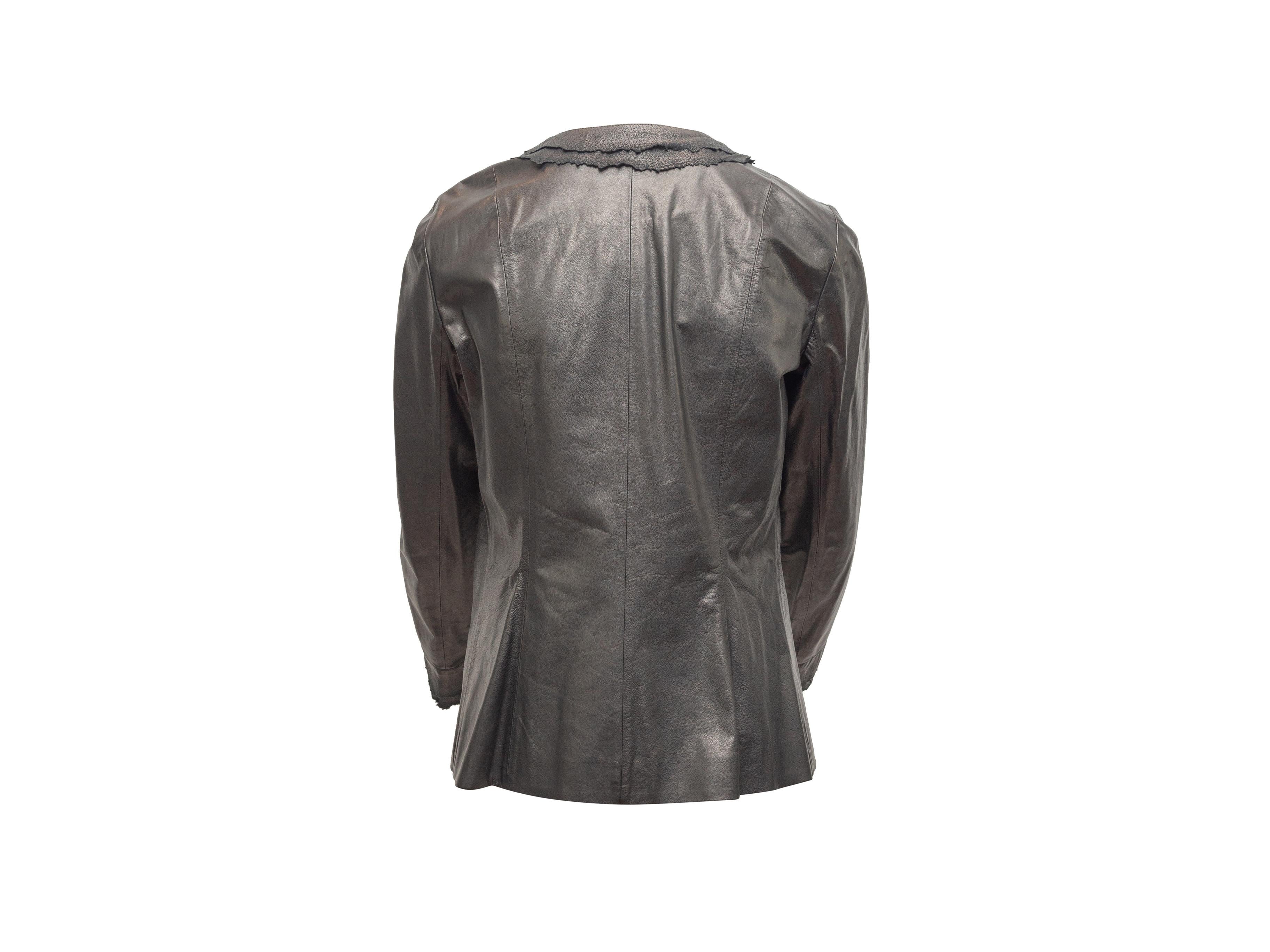 Chanel Black Leather Collarless Jacket In Excellent Condition In New York, NY