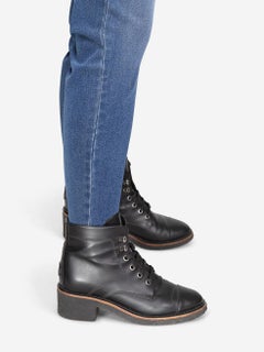 Chanel Black Leather Combat CC Boots Size IT 37