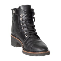 Chanel Black Leather Combat CC Boots Size IT 37