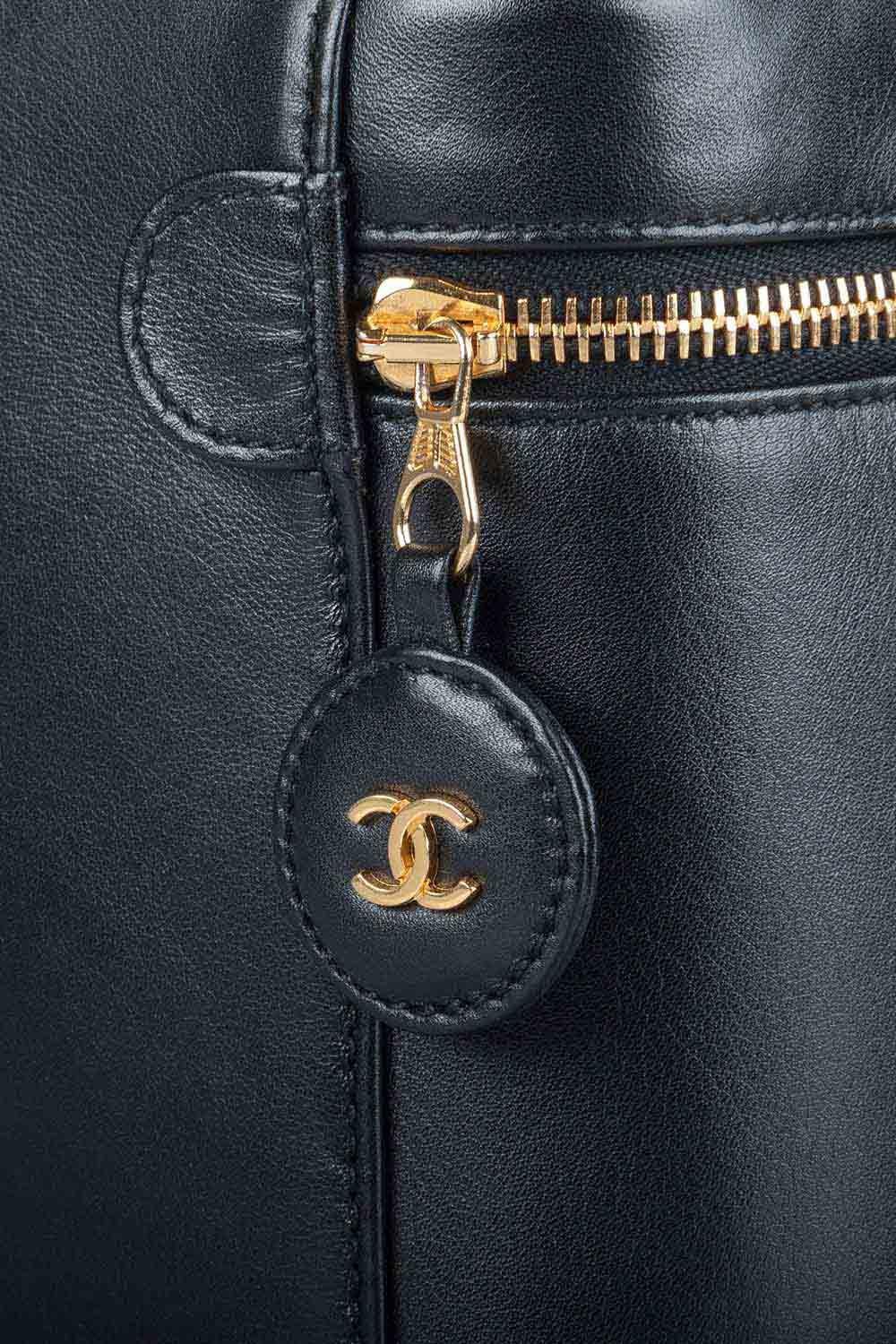 Chanel Black Leather Cosmetic Vanity Bag 1