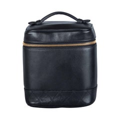Chanel Black Leather Cosmetic Vanity Bag
