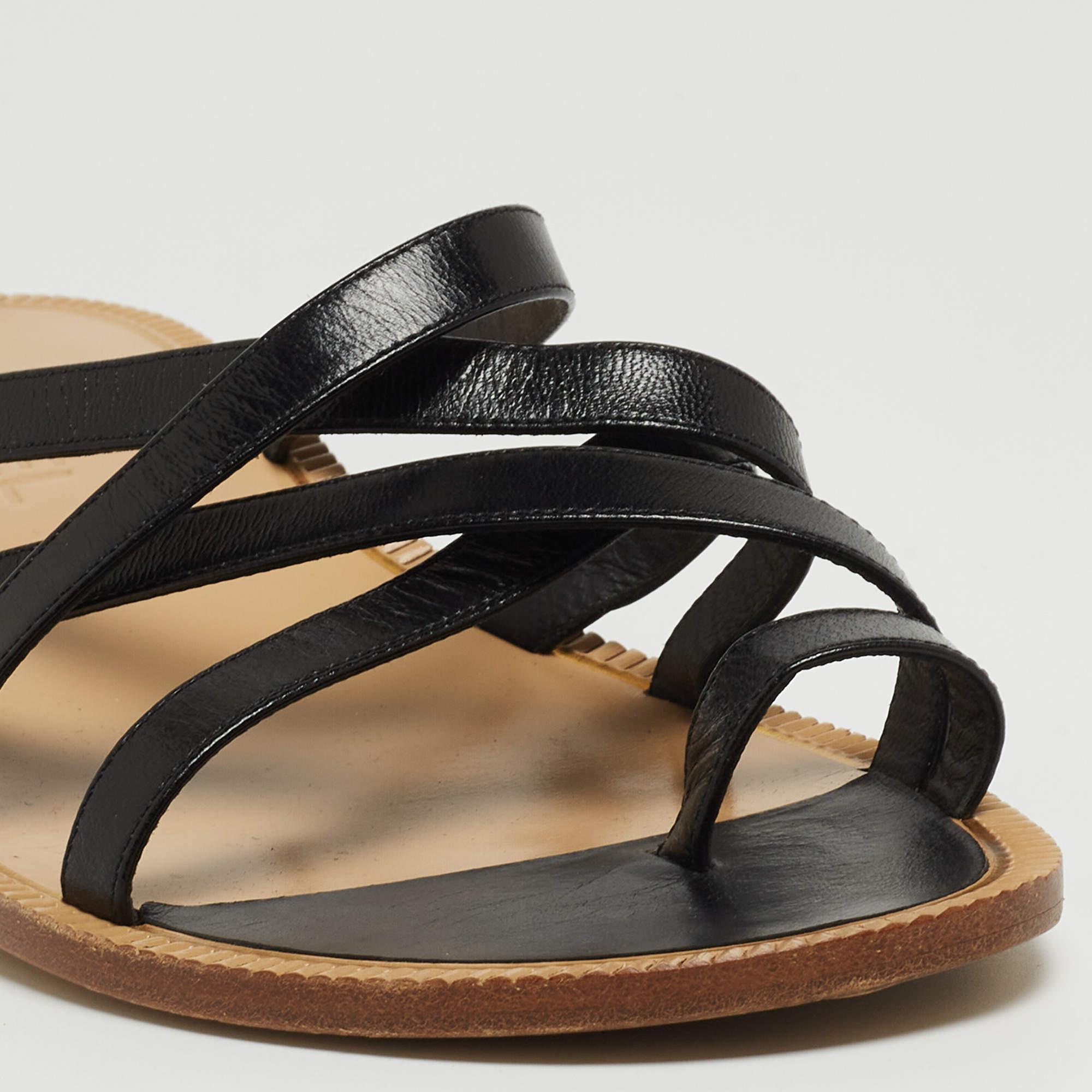 Chanel Black Leather Criss Cross Slide Sandals Size 39 3