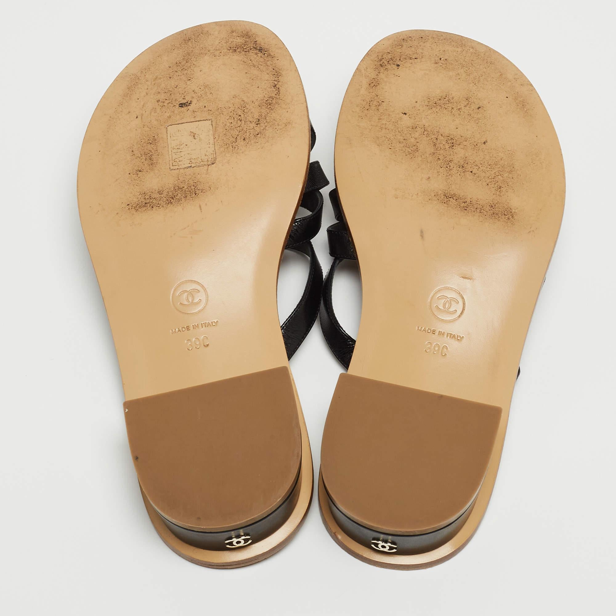 Chanel Black Leather Criss Cross Slide Sandals Size 39 4