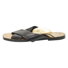 Chanel Black Leather Crisscross Flat Sandals Size 38