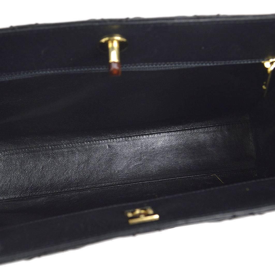 Women's Chanel Black Leather Cross Stitch Kelly Brown Tortoise Top Handle Satchel Bag
