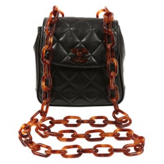 Chanel Black Leather Crossbody Bag with Resin Tortoise Chain Strap