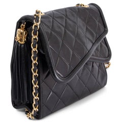 CHANEL black leather CROSSOVER FLAP & TASSEL Shoulder Bag 1989-1991