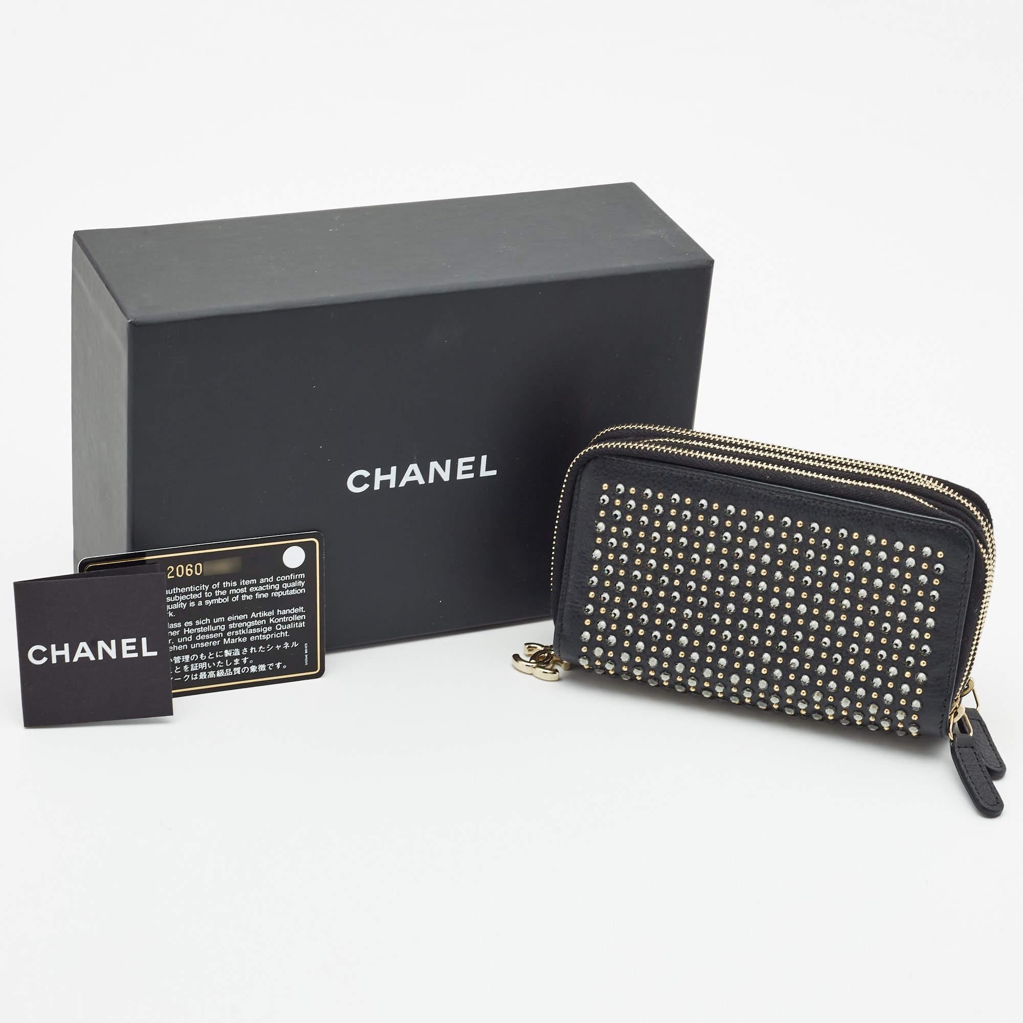 Chanel Black Leather Crystal Studded Bull Phone Holder 2