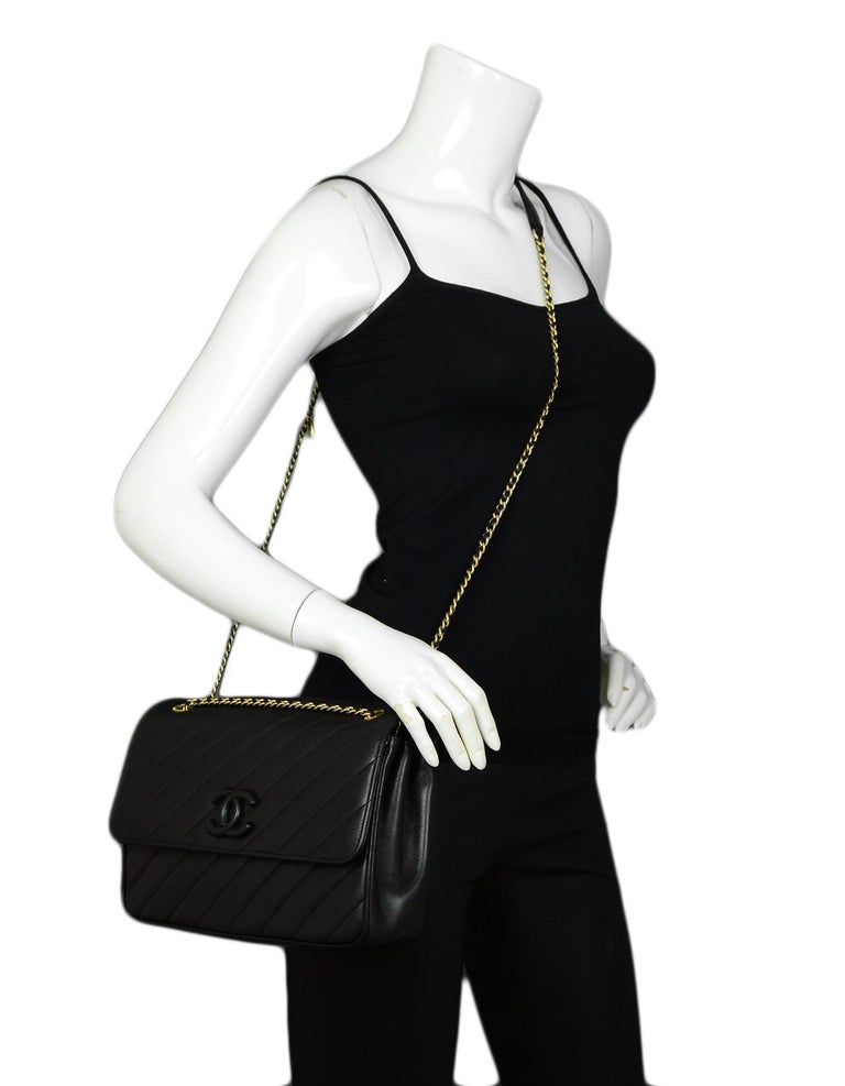 Chanel Black Leather Diagonal Quilted Medium CC Flap Bag rt $4