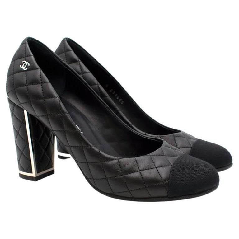 Chanel Black Leather Diamond-Quilted Block Heeled Pumps