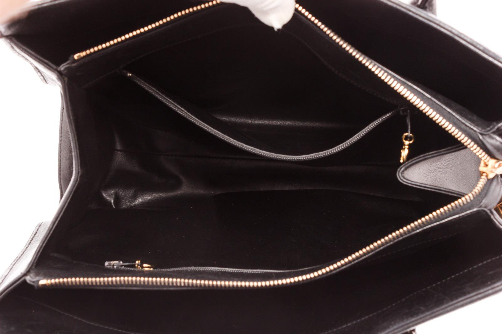 Chanel Black Leather Double Handle Tote Bag For Sale 2