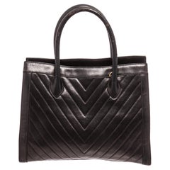 Chanel Black Leather Double Handle Tote Bag